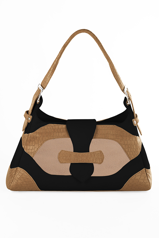 Dress handbag in camel beige, biscuit beige and matt black leather - Top view
